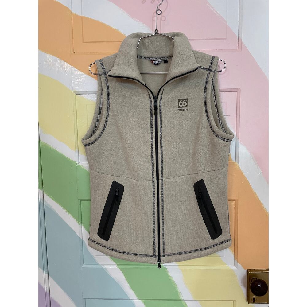 66 North Esja Fleece Vest Womens Large Beige Full Zip Outdoor Hiking